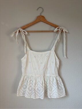 Madewell Rosalie Adjustable Tie-Strap White Eyelet Lace Tank Top Size XS